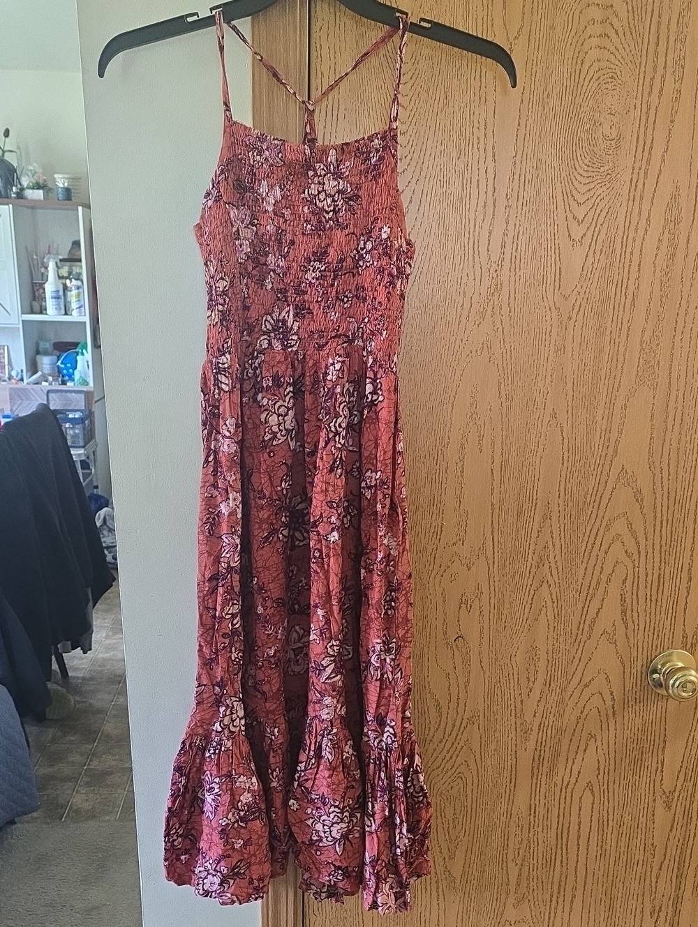 Maurices Rust Floral Smocked Maxi Dress
